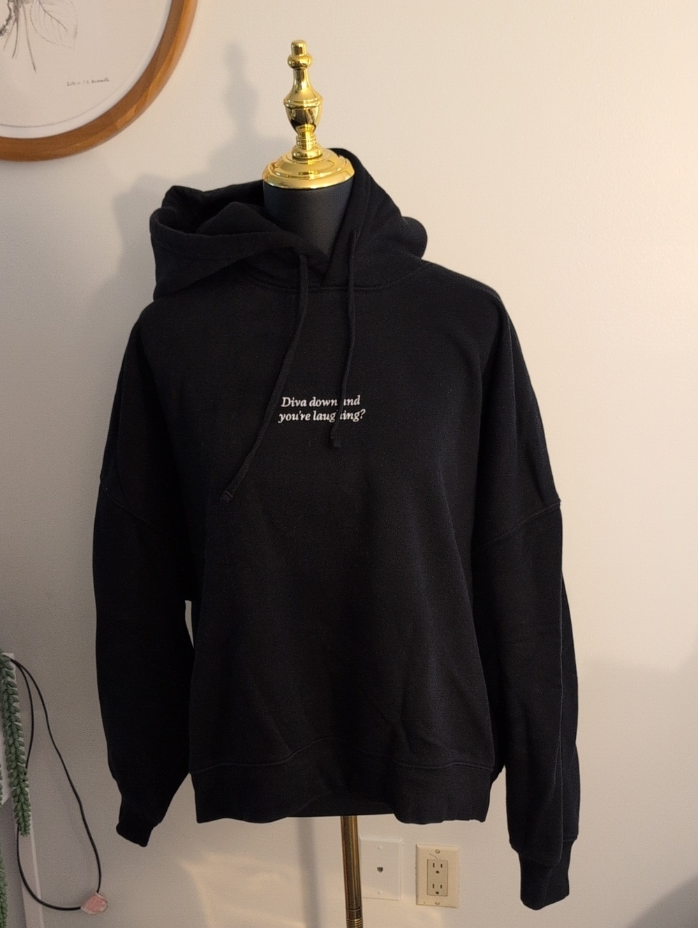 Black Women's Hooded Sweatshirt with Small Center Script